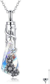 wholesale 925 Sterling Silver Crystal Sunflower Butterfly Cremation Jewelry Keepsake Pendant Necklace with Funnel and Fill Tool for Ashes Memorial Gifts-Sunflower
