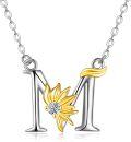 wholesale 925 Sterling Silver Gold & Sterling Silver Sunflower Initial Necklace with CZ, Personalized Faith & Radiance Pendant, Elegant Gift for Women-0-0