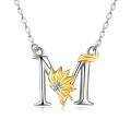 wholesale 925 Sterling Silver Gold & Sterling Silver Sunflower Initial Necklace with CZ, Personalized Faith & Radiance Pendant, Elegant Gift for Women-0-0