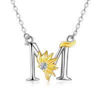 wholesale 925 Sterling Silver Gold & Sterling Silver Sunflower Initial Necklace with CZ, Personalized Faith & Radiance Pendant, Elegant Gift for Women-Sunflower M
