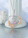 wholesale 925 Sterling Silver Metal Heart Crown Butterfly Pink Crystal Pendant Necklace Gift for Her-0-4
