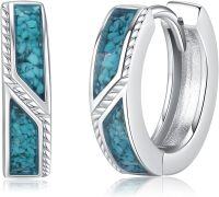 wholesale 925 Sterling Silver Turquoise Stone Viking Celtic Hoop Earrings 14x8 mm Hypoallergenic s for Women Men-Turquoise