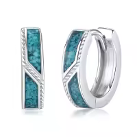 wholesale 925 Sterling Silver Turquoise Stone Viking Celtic Hoop Earrings 14x8 mm Hypoallergenic s for Women Men-Turquoise