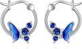 wholesale 925 Sterling Silver Blue Enamel Butterfly Rose Flower Huggie Hoop Earrings-0-0