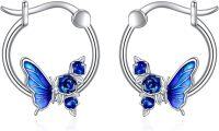 wholesale 925 Sterling Silver Blue Enamel Butterfly Rose Flower Huggie Hoop Earrings-Butterfly