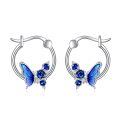 wholesale 925 Sterling Silver Blue Enamel Butterfly Rose Flower Huggie Hoop Earrings-0-0