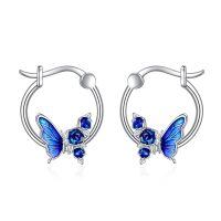 wholesale 925 Sterling Silver Blue Enamel Butterfly Rose Flower Huggie Hoop Earrings-Butterfly