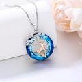 wholesale 925 Sterling Silver Blue Crystal Soccer Sports Music Necklace with Football Player Pendant for Women-0-2