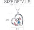 wholesale 925 Sterling Silver Heart-Shaped Pendant with Blue Crystal and Pink Enamel Flower Charm Necklaces for Women - Elegant Gift Ideas-0-5
