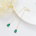 wholesale 14K Solid Gold Emerald Threader Earrings for Women Dangle Drop Birthstone Gift-0-1