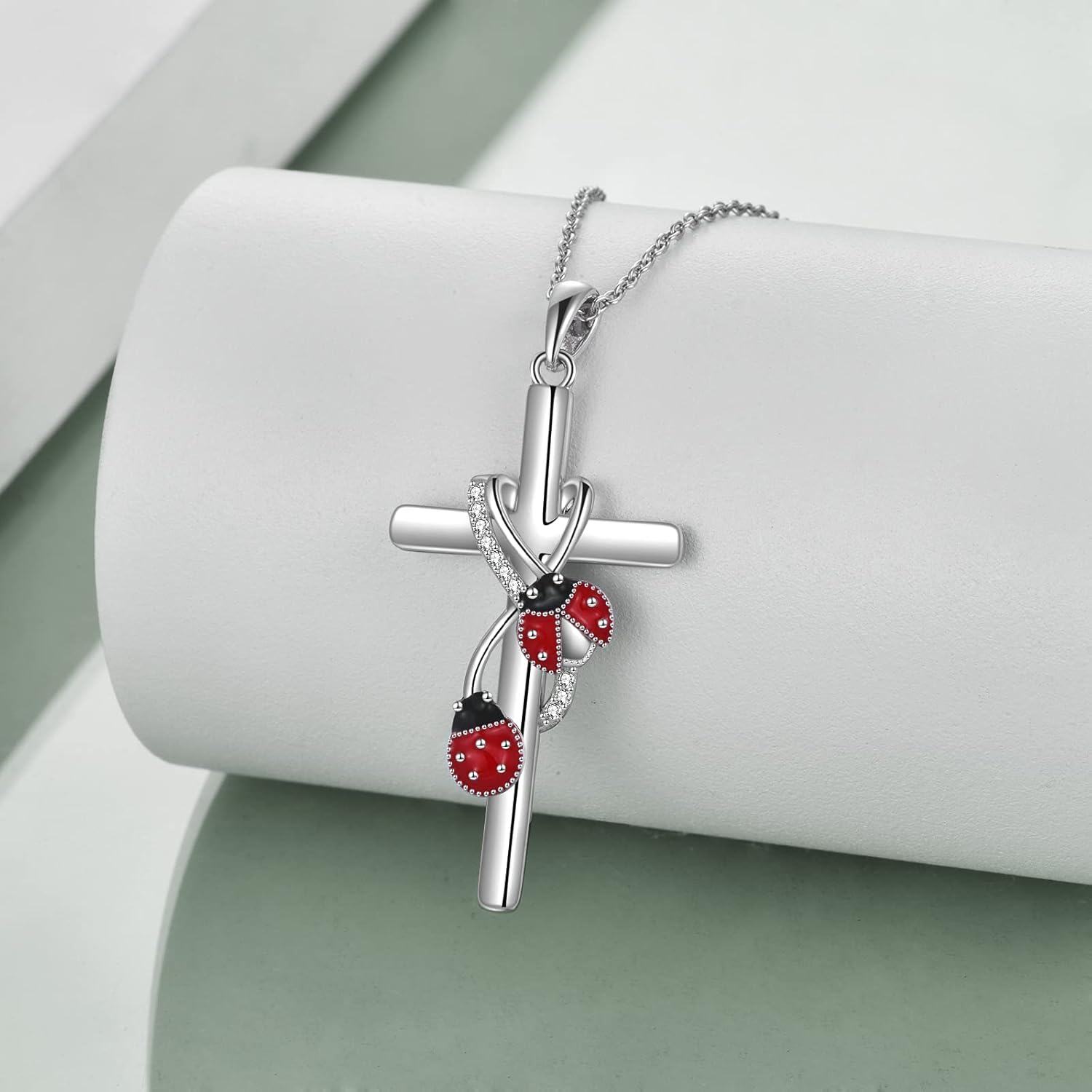 wholesale 925 Sterling Silver Ladybug Cross Pendant Necklaces for Women Gift Ideas-0-1