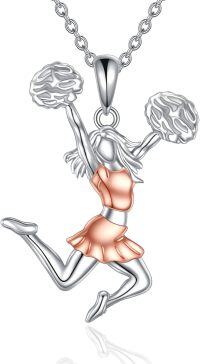 wholesale 925 Sterling Silver Sports Girl with Pom-Poms Charm Necklace - Cheerleading Gifts for Women-Cheerleader