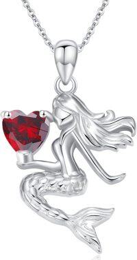 wholesale Sterling Silver Birthstone Mermaid Heart Pendant Necklace for Women-January