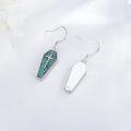 wholesale 925 Sterling Silver Turquoise Stone Gothic Coffin Drop Earrings with Cross and Bat Design - Halloween s for Women-0-1