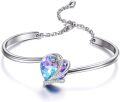 wholesale 925 Sterling Silver & Austrian Crystal Heart Charm Bangle - Hypoallergenic Jewelry for Women, Gift for Her-0-0