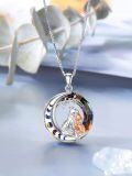 wholesale S925 Sterling Silver Blue Crystal Rose Gold Plated Fox Moon Necklace for Luck & Fortune-0-3