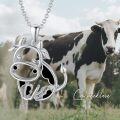 wholesale 925 Sterling Silver Black Enamel Cow Head Charm Pendant Necklaces for Women Mother's Day Gifts-0-5