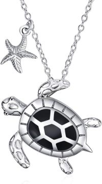 wholesale Sterling Silver Opal Abalone Turquoise Turtle Dolphin Conch Jellyfish Octopus Necklace-A-Black Seaturtle Necklace