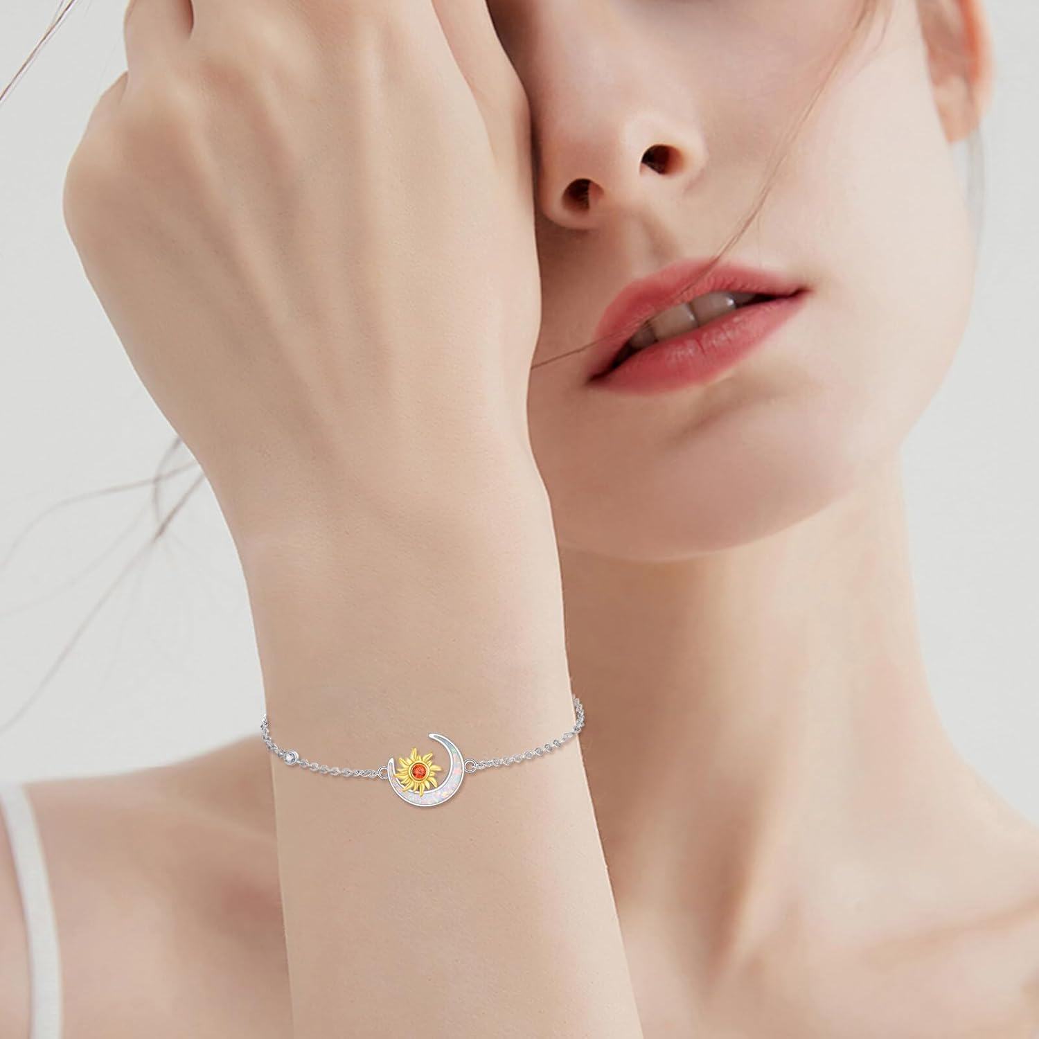 Sterling Silver Opal Moon Mother Bracelet for Women New Mom Jewelry Gift-0-3