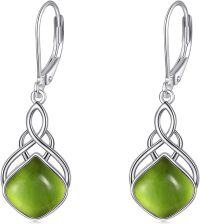 wholesale Sterling Silver Nature Stone Celtic Knot Leverback Dangle Earrings for Women Girls-Green opal irish earrings