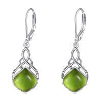 wholesale 925 Sterling Silver Drop Earrings Blue Moonstone Celtic Knot Platinum Plated For Women-Green opal irish earrings