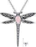 wholesale Sterling Silver Stone Dragonfly Urn Necklace for Ashes w Filling Tool-0-11