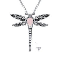wholesale 925 Sterling Silver Dragonfly Pendant Necklace Wholesale With Crystal-Stone-Rose Quartz