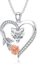 wholesale 925 Sterling Silver Angel Wing & Rose Heart Pendant Necklace for Women-0-0
