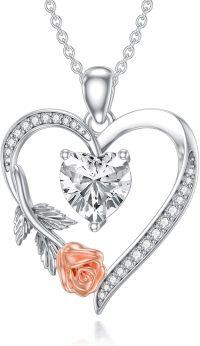 wholesale 925 Sterling Silver Angel Wing & Rose Heart Pendant Necklace for Women-Side Rose