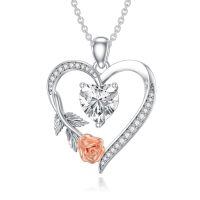 wholesale 925 Sterling Silver Angel Wing & Rose Heart Pendant Necklace for Women-Side Rose