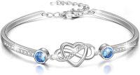 wholesale Sterling Silver Austrian Crystal Infinity Love Heart Bangle Bracelet Adjustable 6 8 Gift for Her-Mar. Simulated Aquamarine