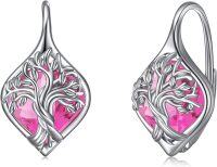 wholesale 925 Sterling Silver Birthstone Tree of Life Leverback Earrings for Women Teens-J-Oct.