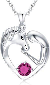 wholesale 925 Sterling Silver Birthstone Crystal Horse Heart Necklace Women s Jewelry Gift-B-February-Simulated Amethyst