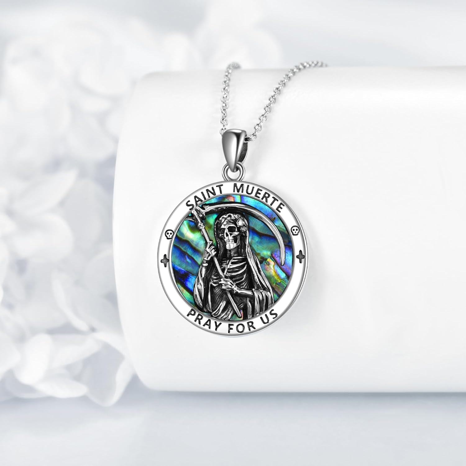 Sterling Silver Sterling Silver Religious Necklace St Dymphna St Gerard Santa Muerte St Michael Round Pendant Unisex Christmas Gift-0-2