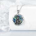 wholesale 925 Sterling Silver Saint Muerte Skeleton Abalone Shell Oval Pendant Necklace-0-1