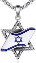 wholesale 925 Sterling Silver Israel Flag Star of David Pendant Necklace with Blue Enamel and Chain 45cm Length-0-0