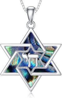 wholesale 925 Sterling Silver Abalone Shell Star of David Pendant Necklace for Women-Chai Necklace
