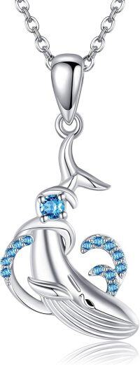 wholesale 925 Sterling Silver Whale Pendant Necklace with Blue Crystal Accents for Women Girls Mothers Day Gift-Whale