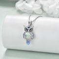wholesale 925 Sterling Silver Blue and Green Stone Owl Filigree Pendant Necklace for Women-0-2