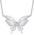 wholesale 14k Gold Plated 925 Sterling Silver Butterfly Pendant with Cubic Zirconia and Chain - 3D Design (Black)-0-0