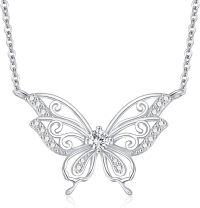 wholesale 14k Gold Plated 925 Sterling Silver Butterfly Pendant with Cubic Zirconia and Chain - 3D Design (Black)-Butterfly