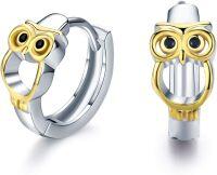 wholesale 925 Sterling Silver Owl Shape Hypoallergenic Hoop Huggie Earrings for Women and Girls-16-Gold Owl