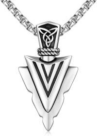 wholesale 925 Sterling Silver Arrowhead Pendant Necklace with Black Stone for Men & Women-Urn