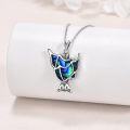 wholesale 925 Sterling Silver Blue Abalone Shell Bat Shape Pendant Necklace for Women Girls  45cm Chain Length-0-4