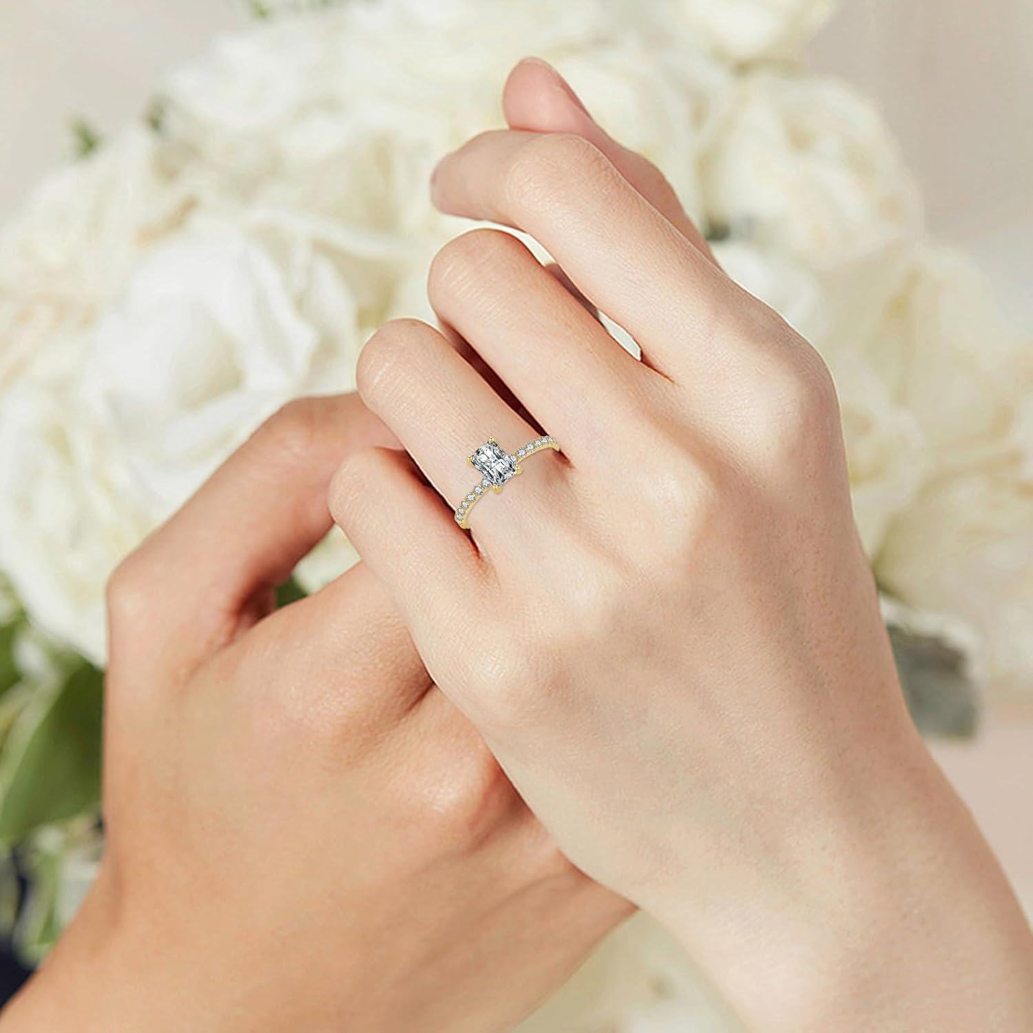 10K Gold Moissanite 1ct Radiant Cut Women s Engagement Wedding Anniversary Ring-0-3