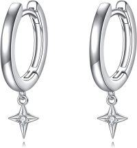 wholesale 925 Sterling Silver Star Shape Dangle Drop Huggie Hoop Earrings for Women -Silver Star