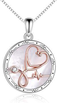 wholesale 925 Sterling Silver Stethoscope Heartbeat Nurse Pendant Necklace for Women Girls-Stethoscope Necklace