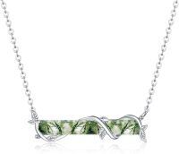 wholesale 925 Sterling Silver Natural Stone Leaf Bar Pendant Necklace - Gifts for Her-G-Moss Agate