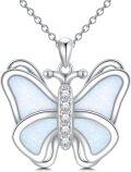 wholesale 925 Sterling Silver Opal Butterfly Pendant Necklace with Cubic Zirconia Stones - Gifts for Her-0-0