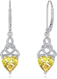wholesale 925 Sterling Silver Heart Birthstone Celtic Knot Dangle Leverback Earrings-11 November